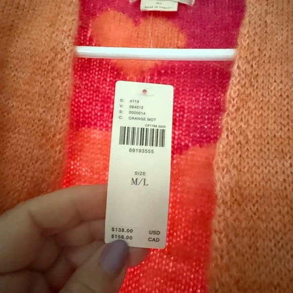 Maeve Orange and Pink Heart Pattern Cardigan - Picture 2 of 4